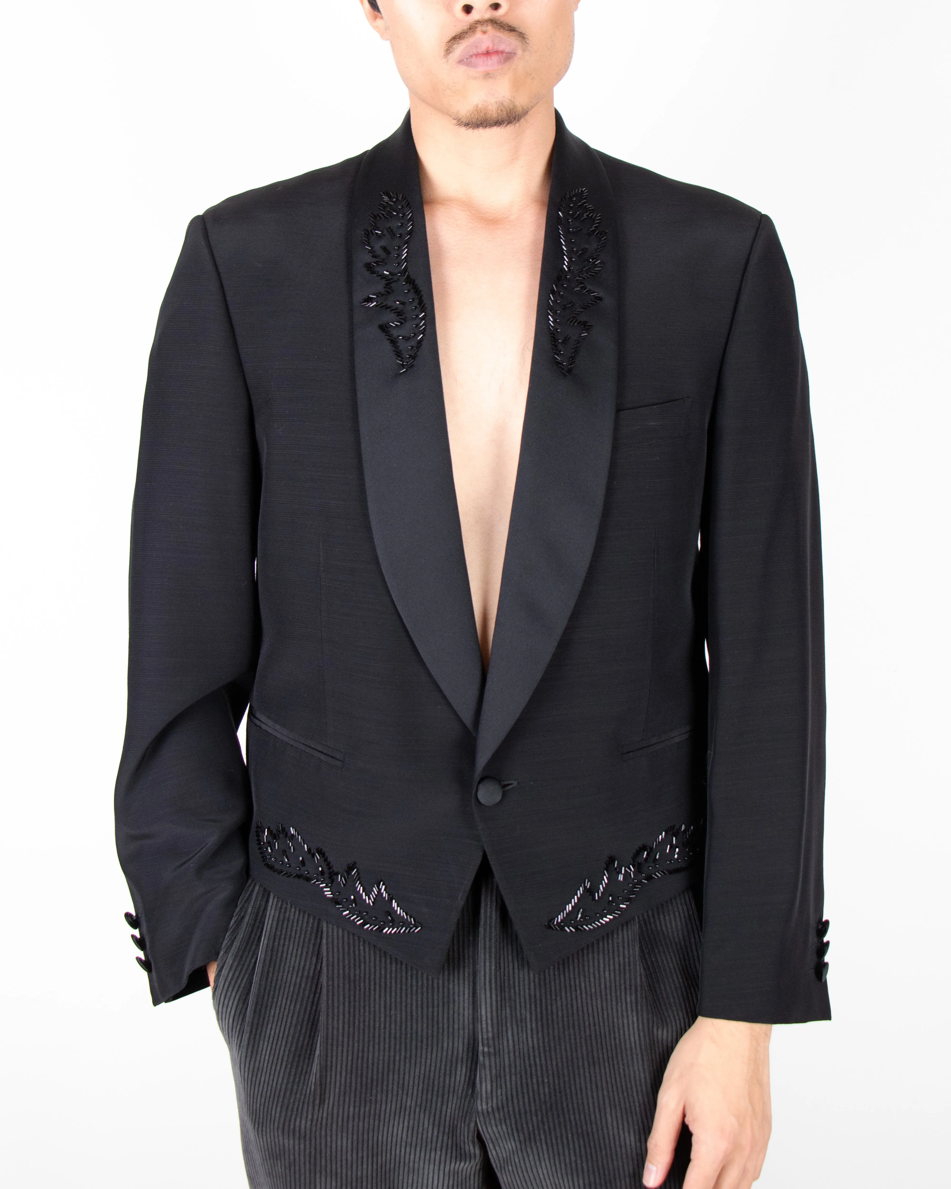 2000s Tailored Italian Men's Black Embellished Tuxedo blazer S