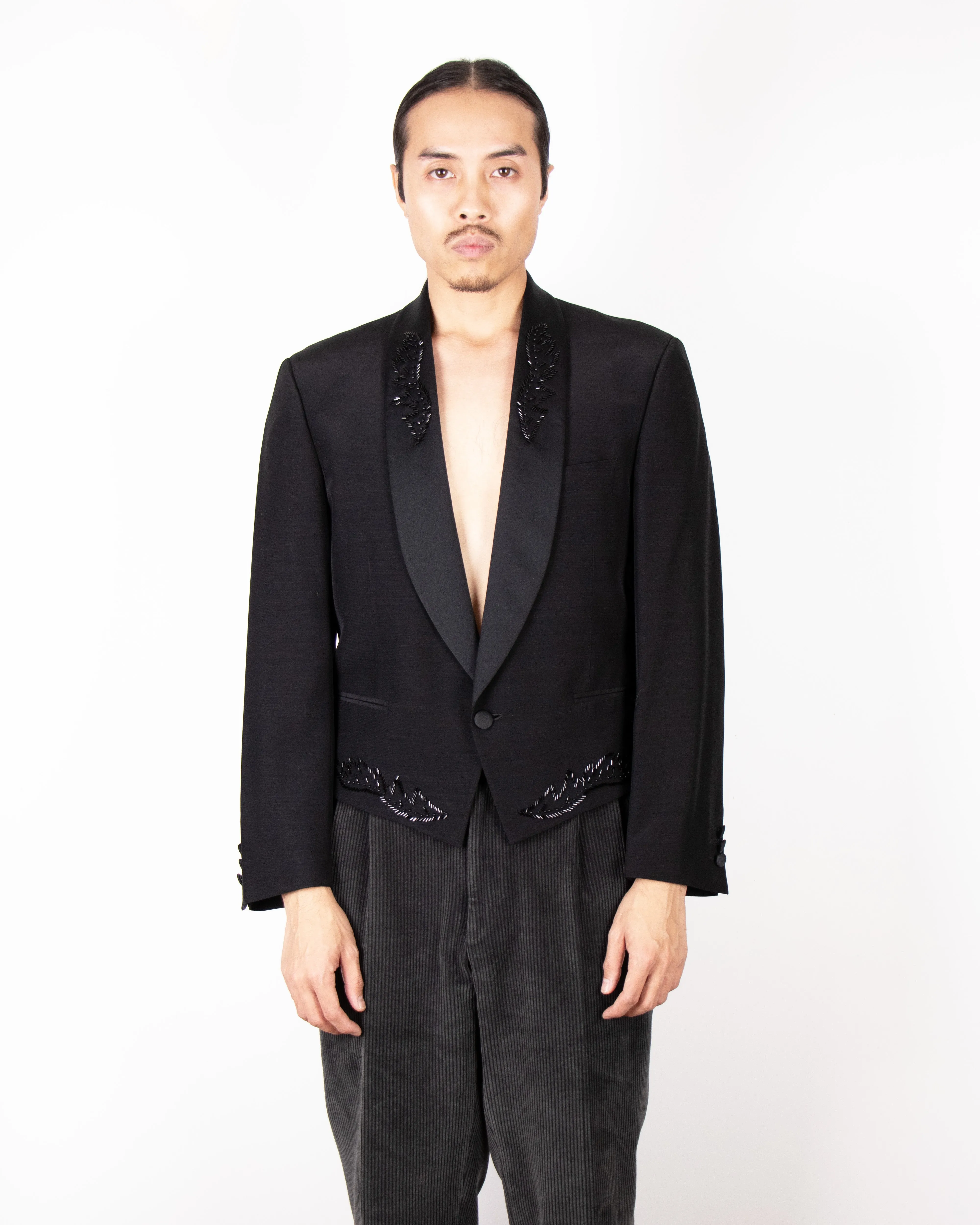 2000s Tailored Italian Men's Black Embellished Tuxedo blazer S