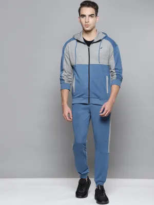 Alcis Men Blue Grey Melange Colourblocked Sports Tracksuit