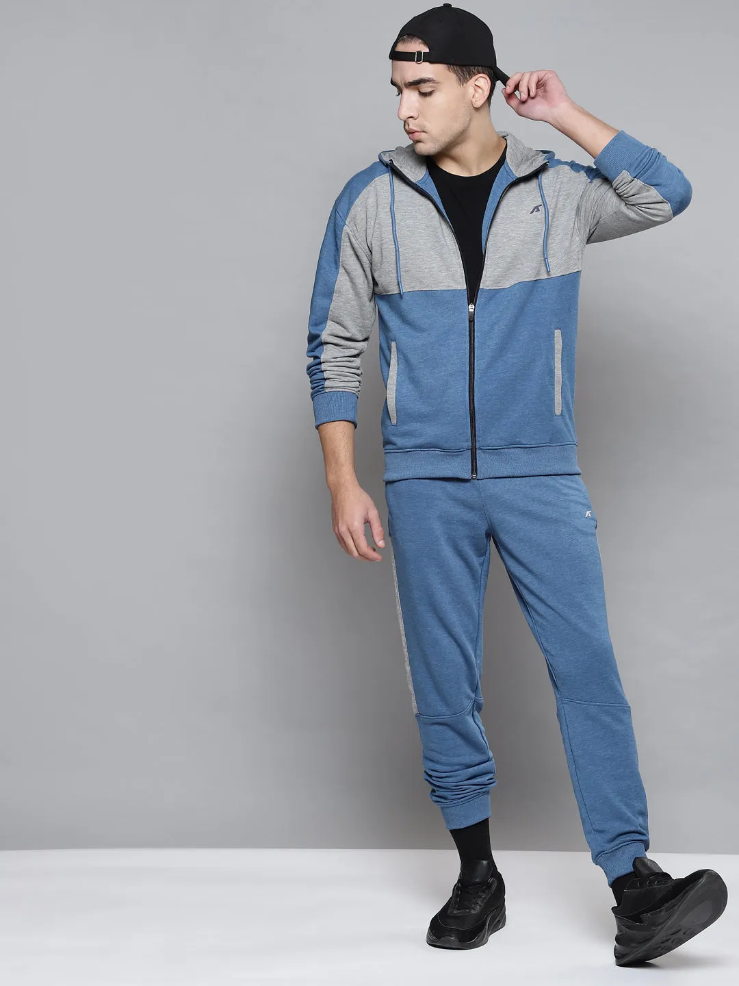 Alcis Men Blue Grey Melange Colourblocked Sports Tracksuit