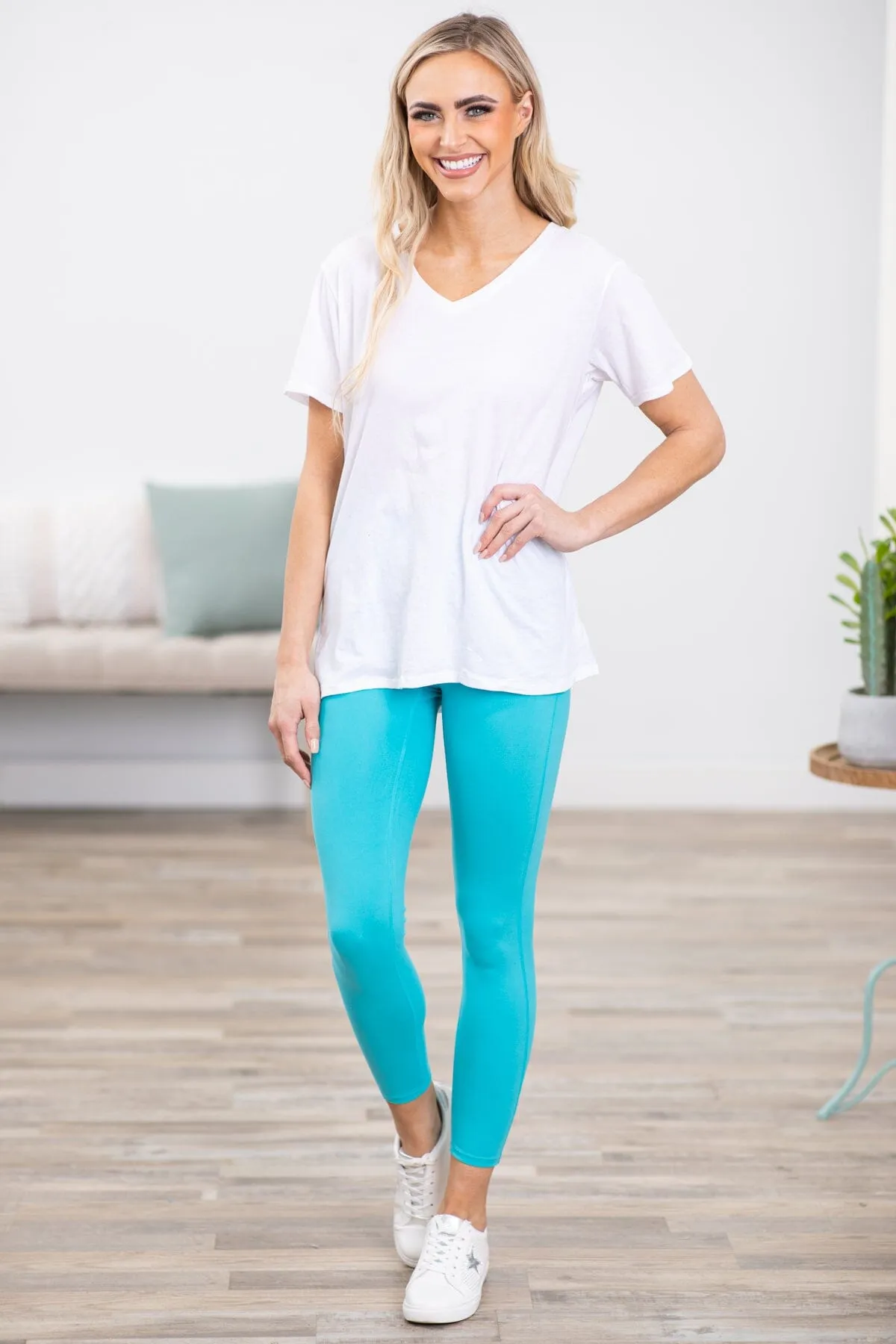 Aqua High Waist Wide Waistband Leggings