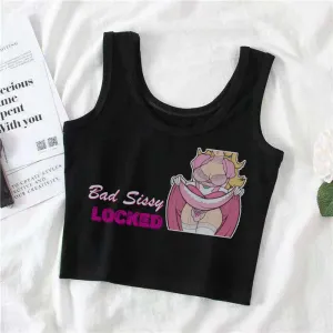 Bad Sissy Locked Cartoon Print Crop Top