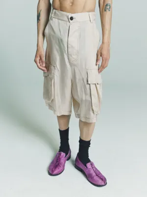 Beige Lining Sag Cargo Shorts