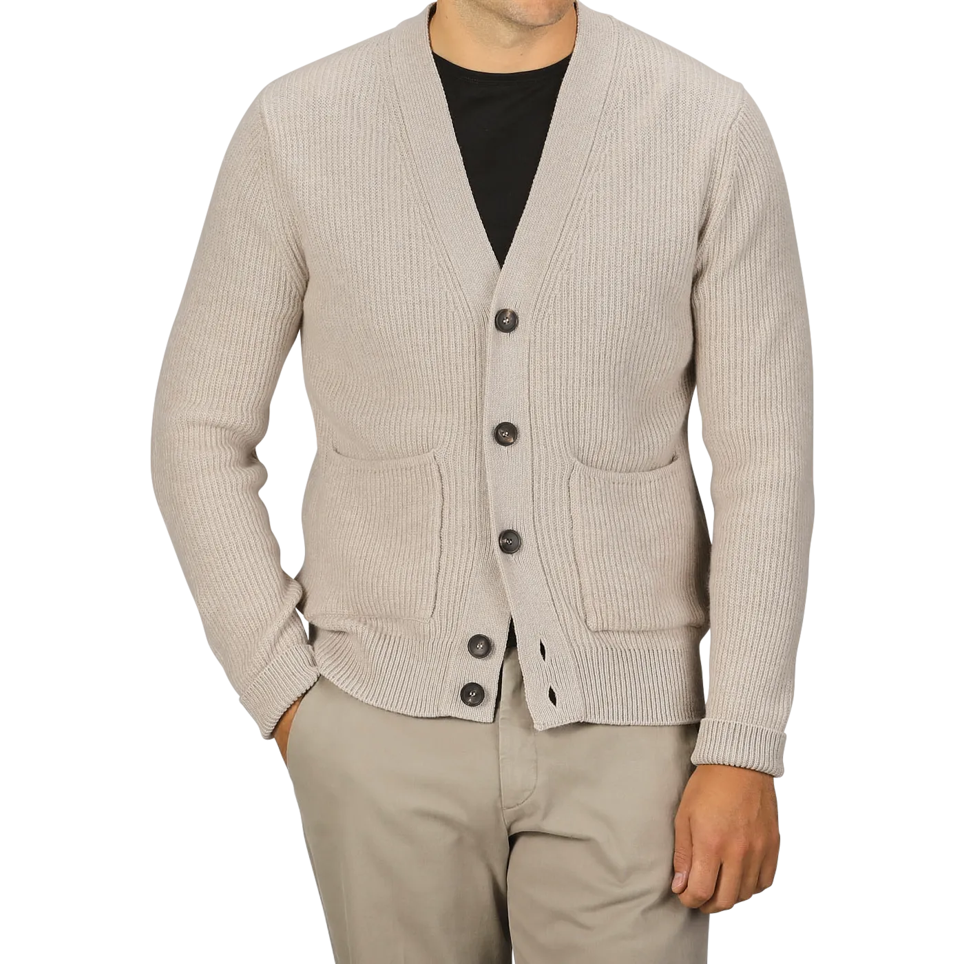 Beige Melange Wool Cashmere Cardigan