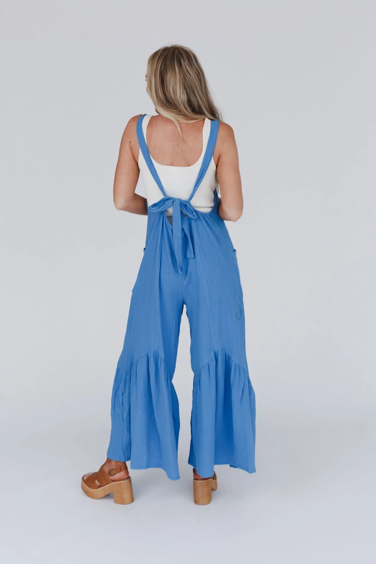 Bethany Wide Leg Ruffle Jumpsuit - Blue