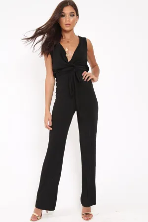 Black Slinky Plunge Wide Leg Jumpsuit - Fergie