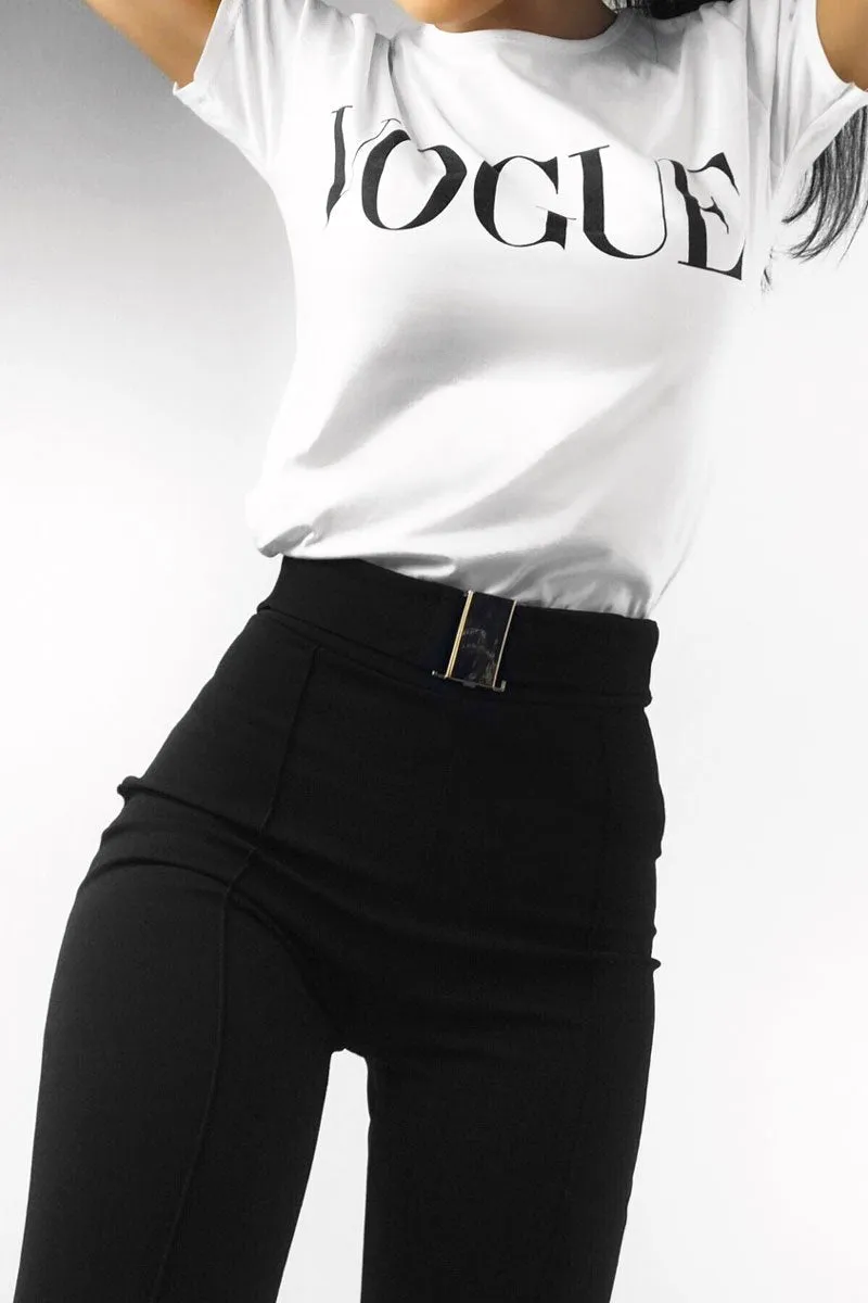 Black Tapered Trousers With Gold Buckle - Zyana