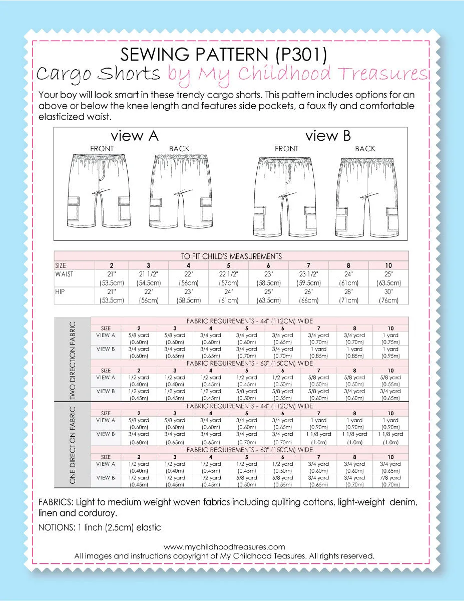 Boys Shorts Sewing Pattern - CARGO (P301)