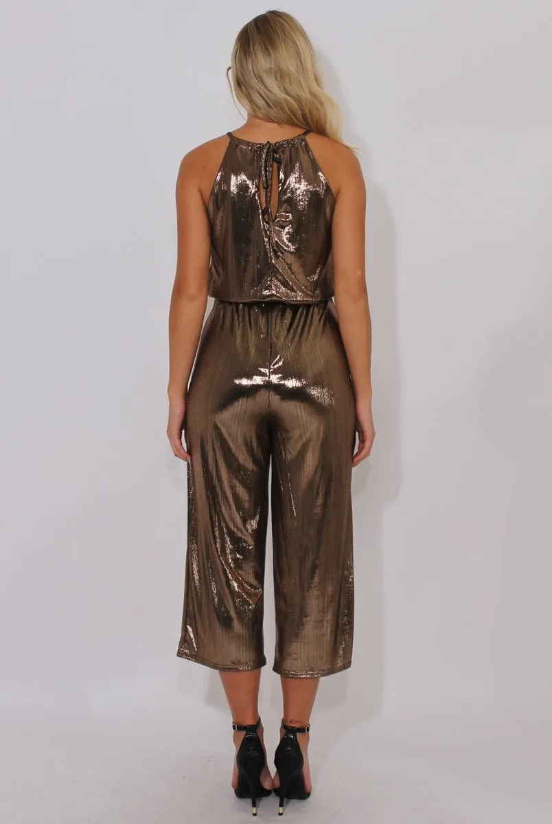 Bronze Metallic Wide Leg Jumpsuit - Evania