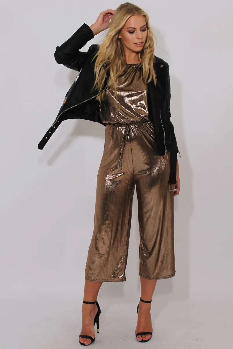 Bronze Metallic Wide Leg Jumpsuit - Evania