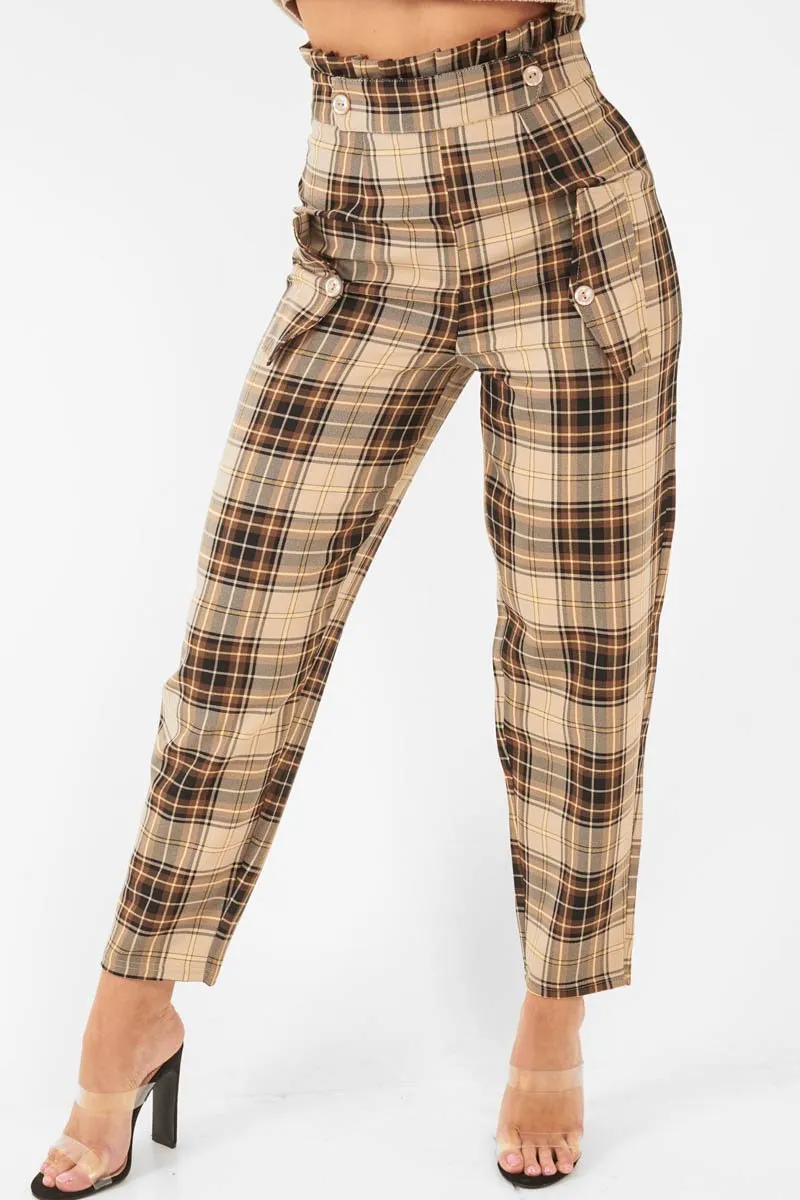 Brown Check Frill Detail Trousers - Bristal