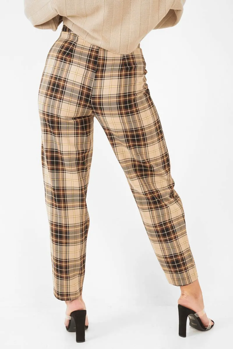 Brown Check Frill Detail Trousers - Bristal