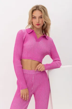 Christie Long Sleeve Collar Crop Top