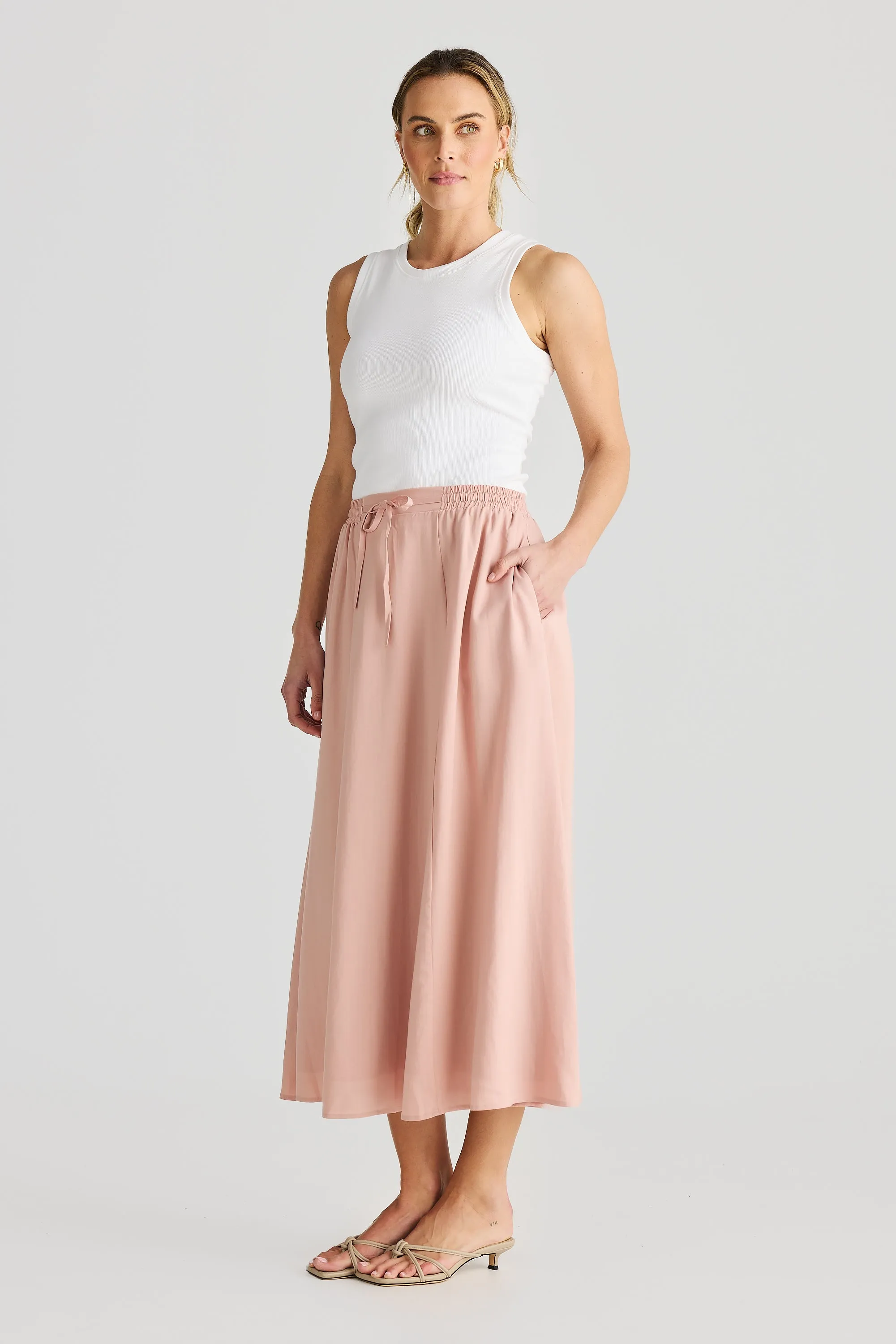 Core Drawstring Midi Skirt - Dusty Rose