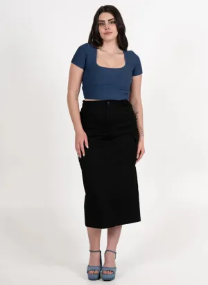 Cotton Twill Cargo Midi Skirt