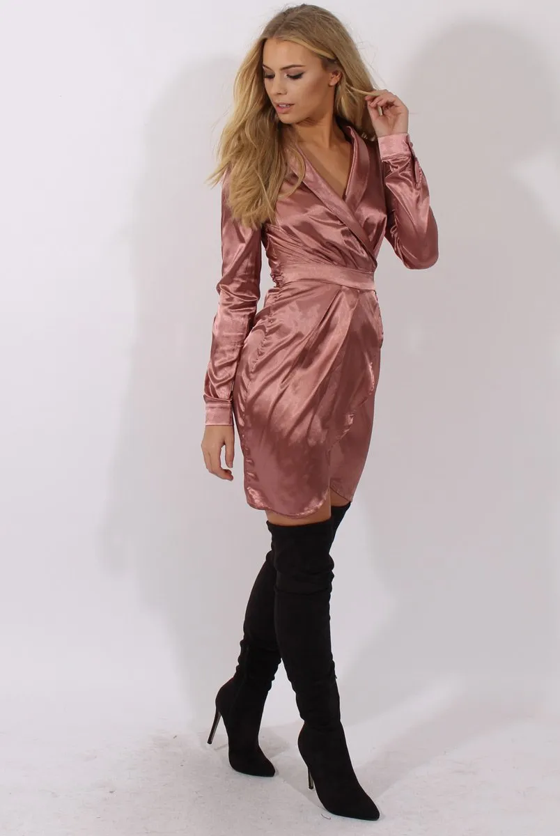 Dark Pink Satin Wrap Dress - Jolene