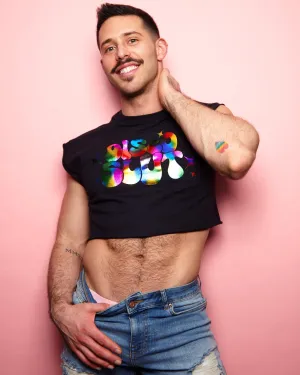 Disco s/ut, metallic rainbow - mens crop top