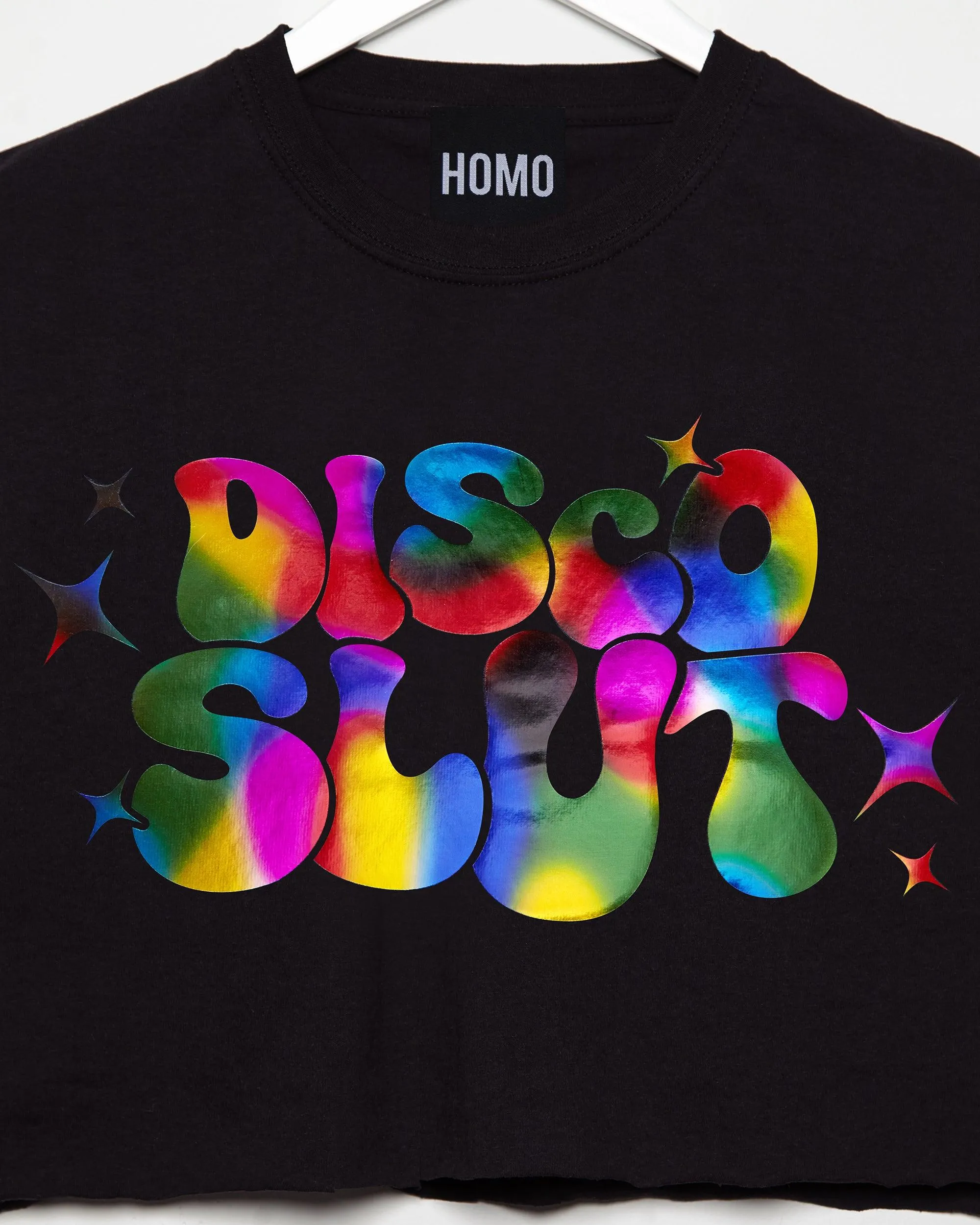 Disco s/ut, metallic rainbow - mens crop top