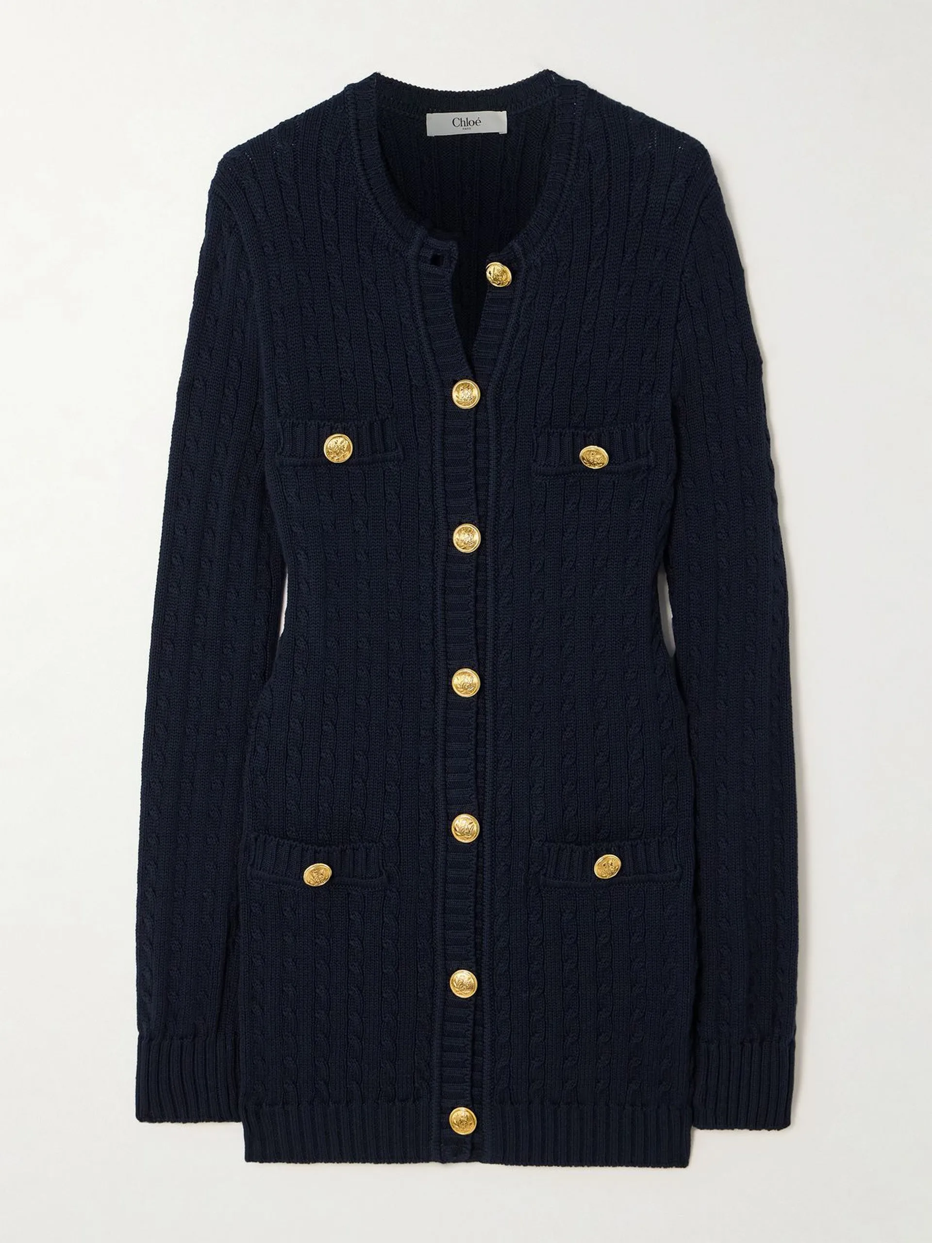 Embellished cable-knit cotton cardigan