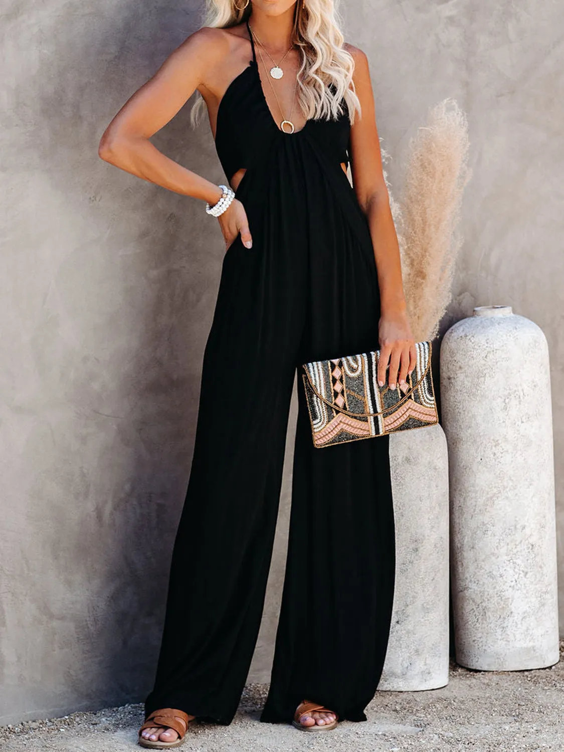 Halter Neck Wide Leg Summer Jumpsuit