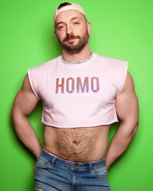 HOMO, pink sparkle on pink - mens crop top.