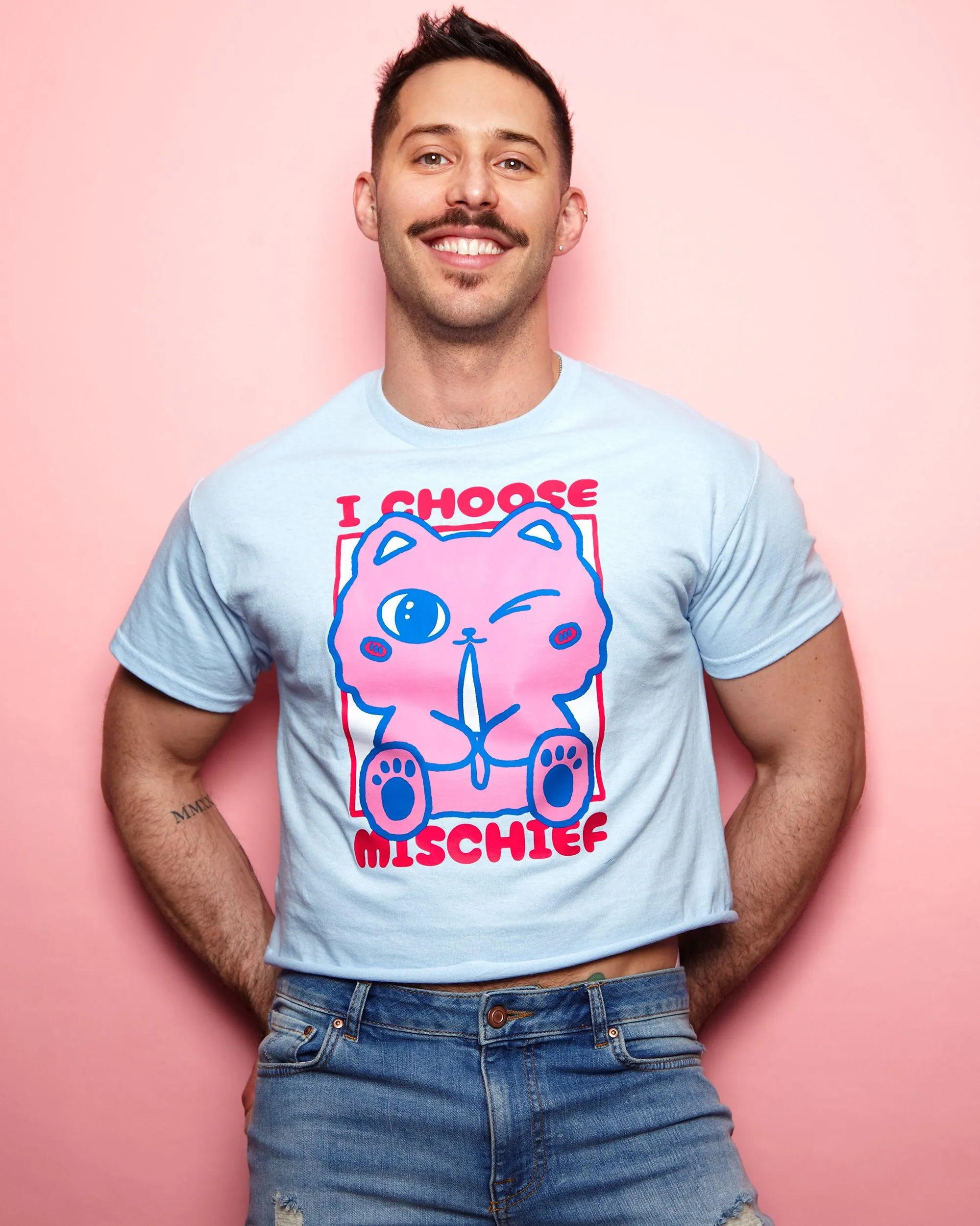 I choose mischief  - light blue cropped tshirt / crop top