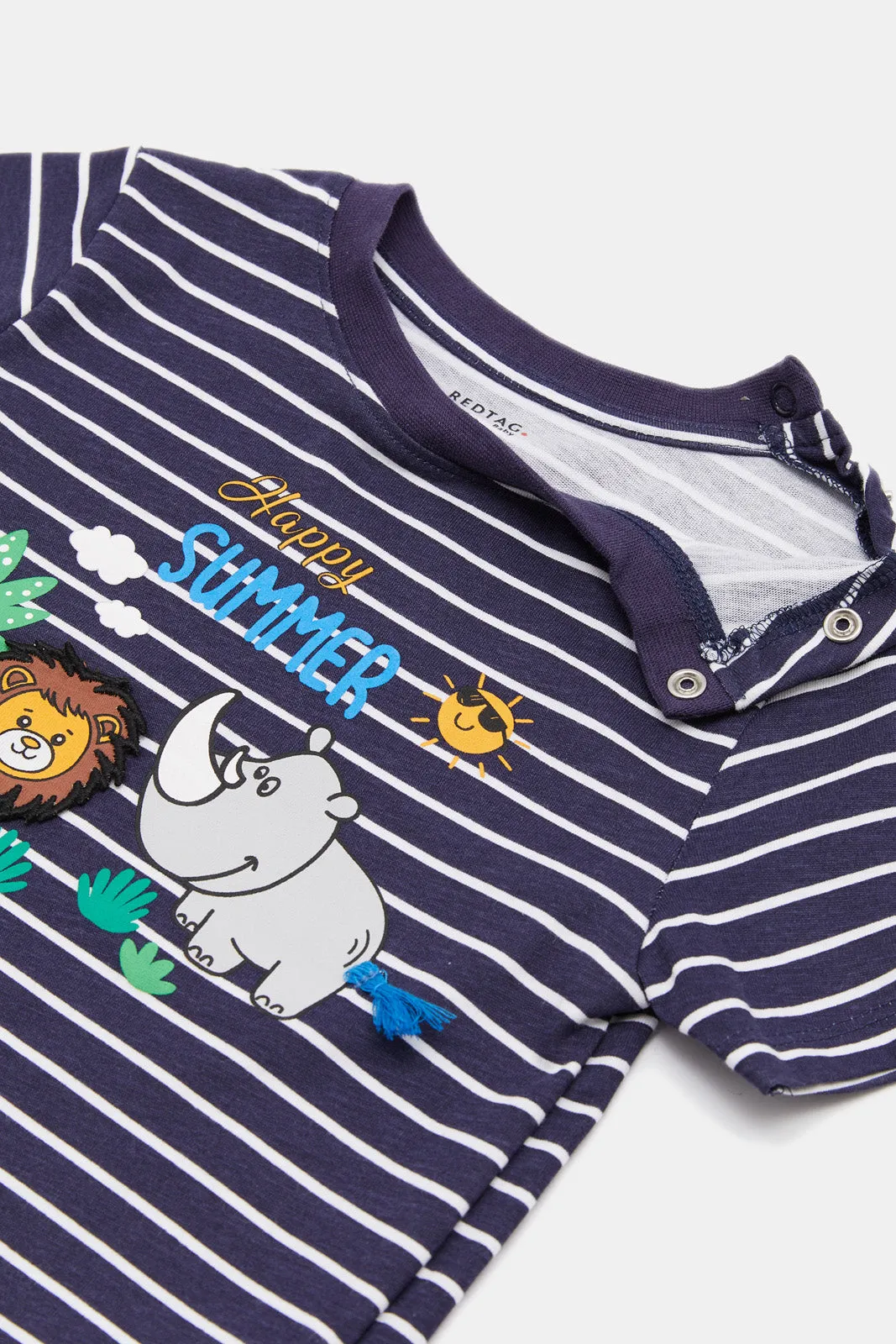 Infant Boys Navy And White Striped T-shirt Tiger Set (2 Piece)