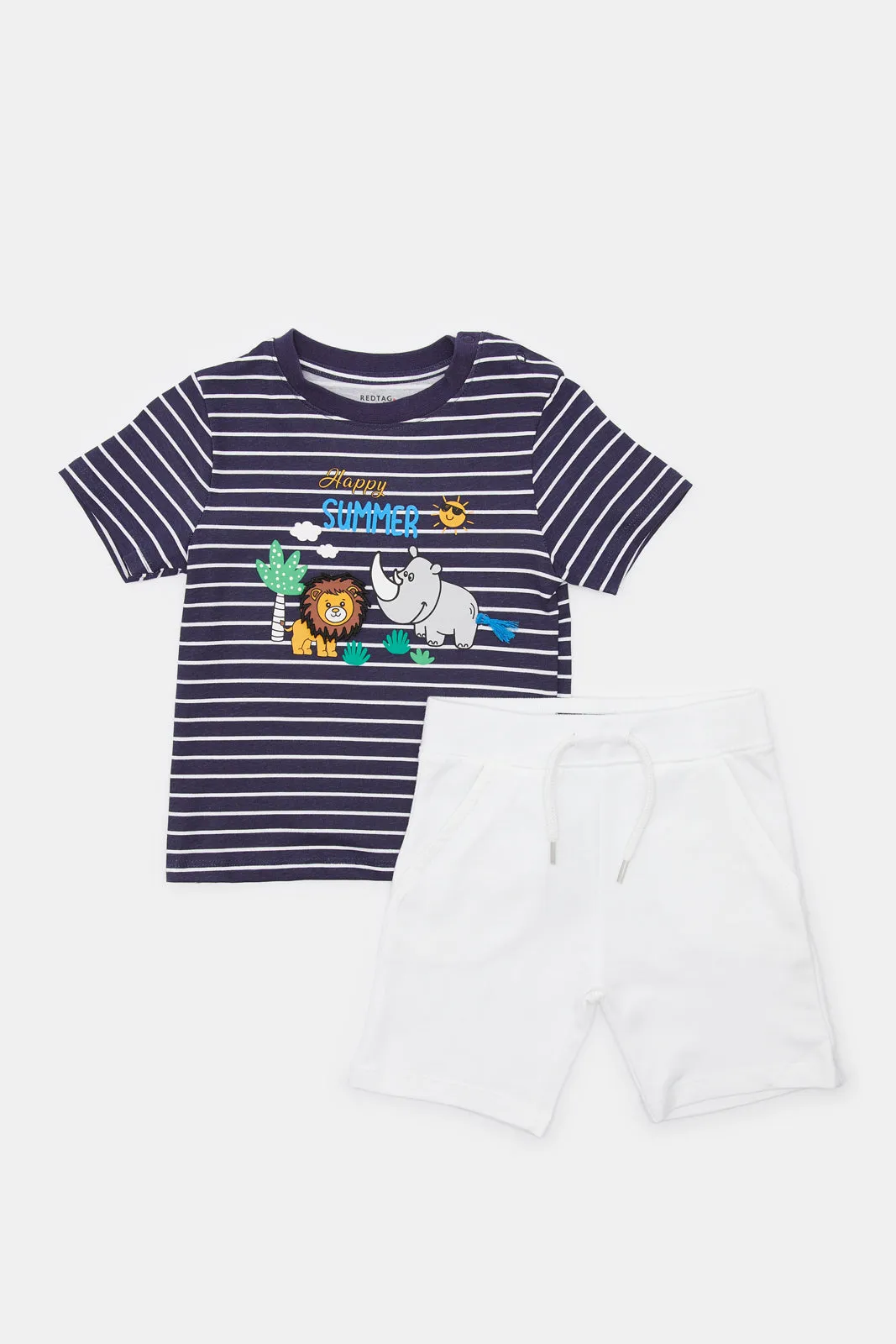 Infant Boys Navy And White Striped T-shirt Tiger Set (2 Piece)