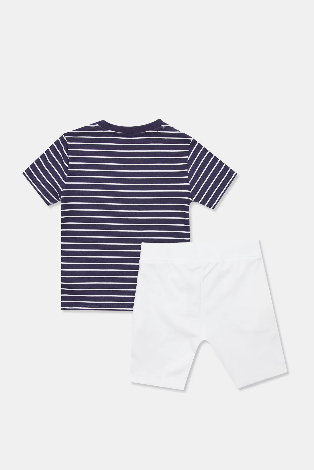 Infant Boys Navy And White Striped T-shirt Tiger Set (2 Piece)