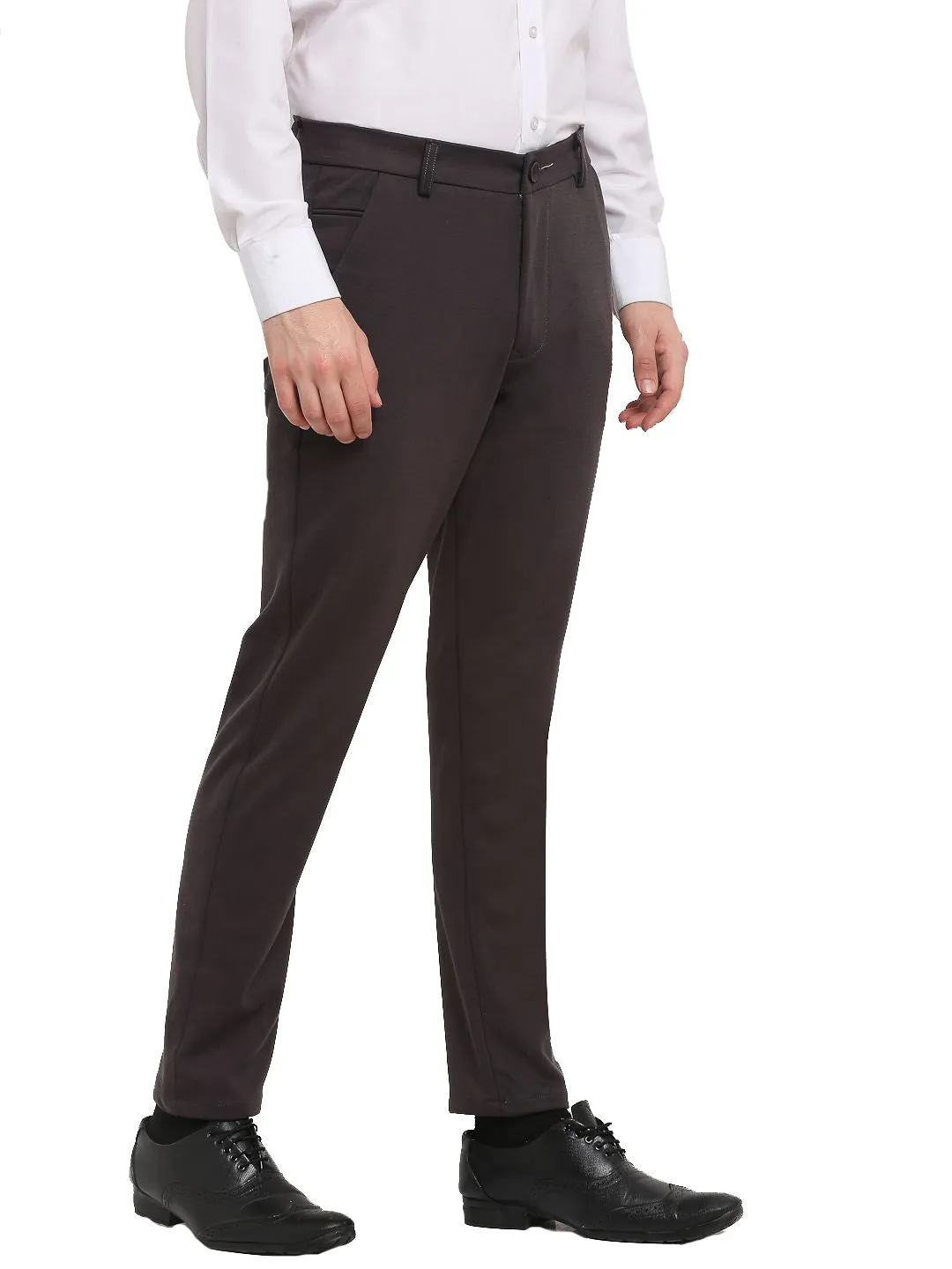 Jashvi Men's Brown 4-Way Lycra Tapered Fit Trousers