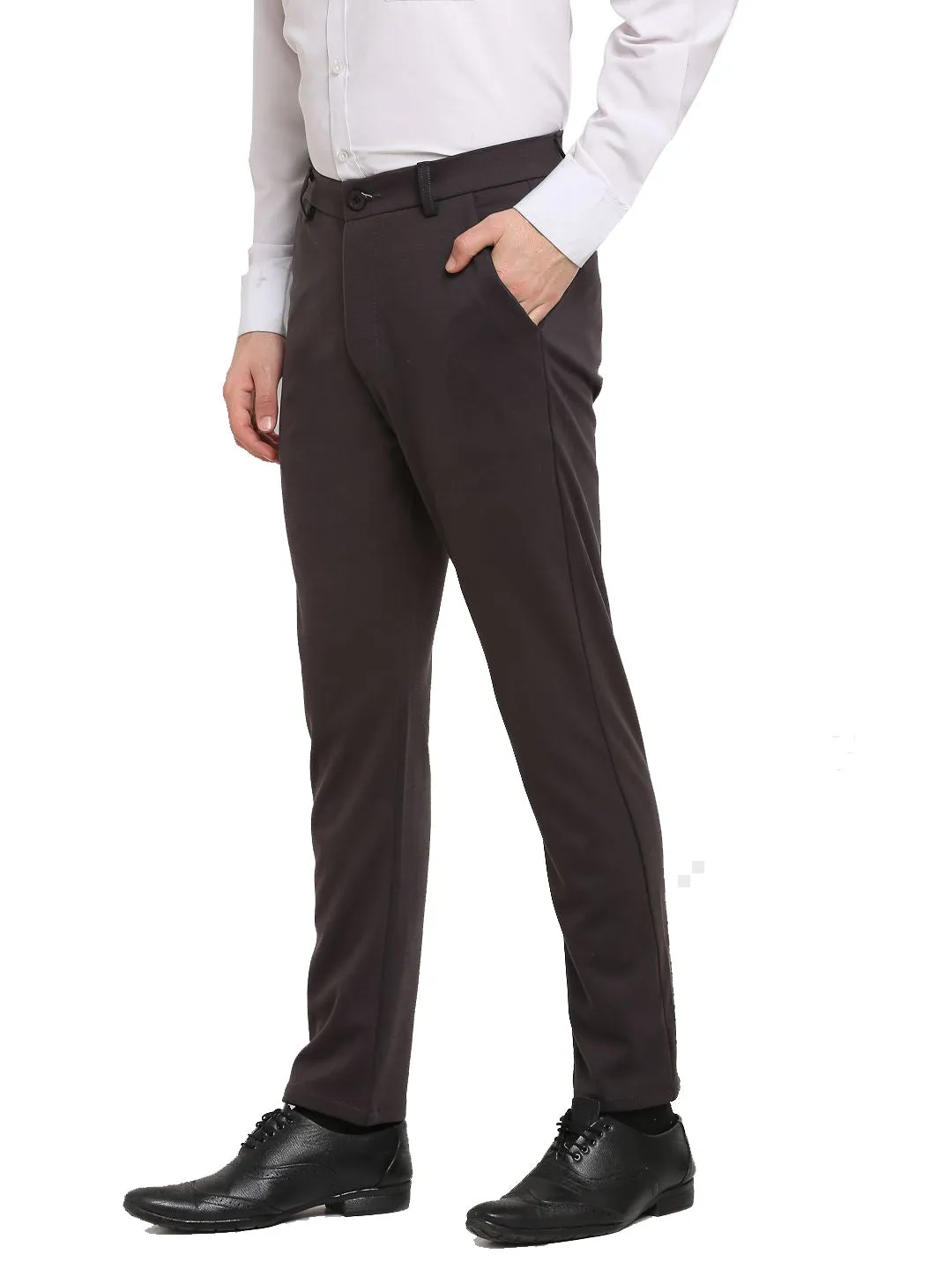 Jashvi Men's Brown 4-Way Lycra Tapered Fit Trousers