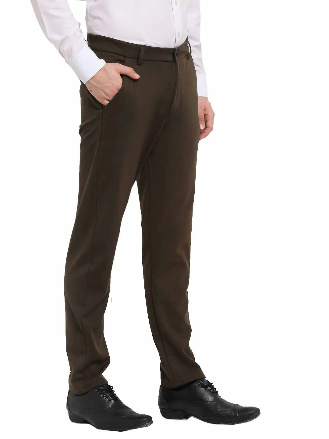 Jashvi Men's Olive 4-Way Lycra Tapered Fit Trousers