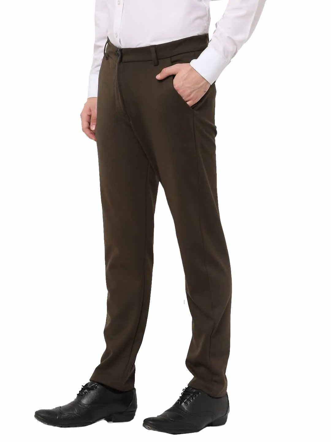 Jashvi Men's Olive 4-Way Lycra Tapered Fit Trousers