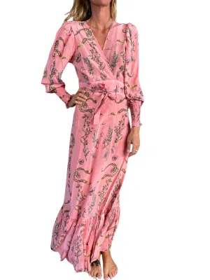 Jessie Western Long Sleeve  Wrap Dress Rattle Snake Pink