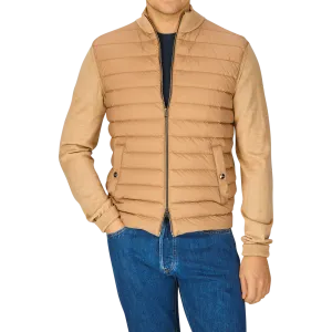 Light Camel Wool Silk Nylon Padded Jacket