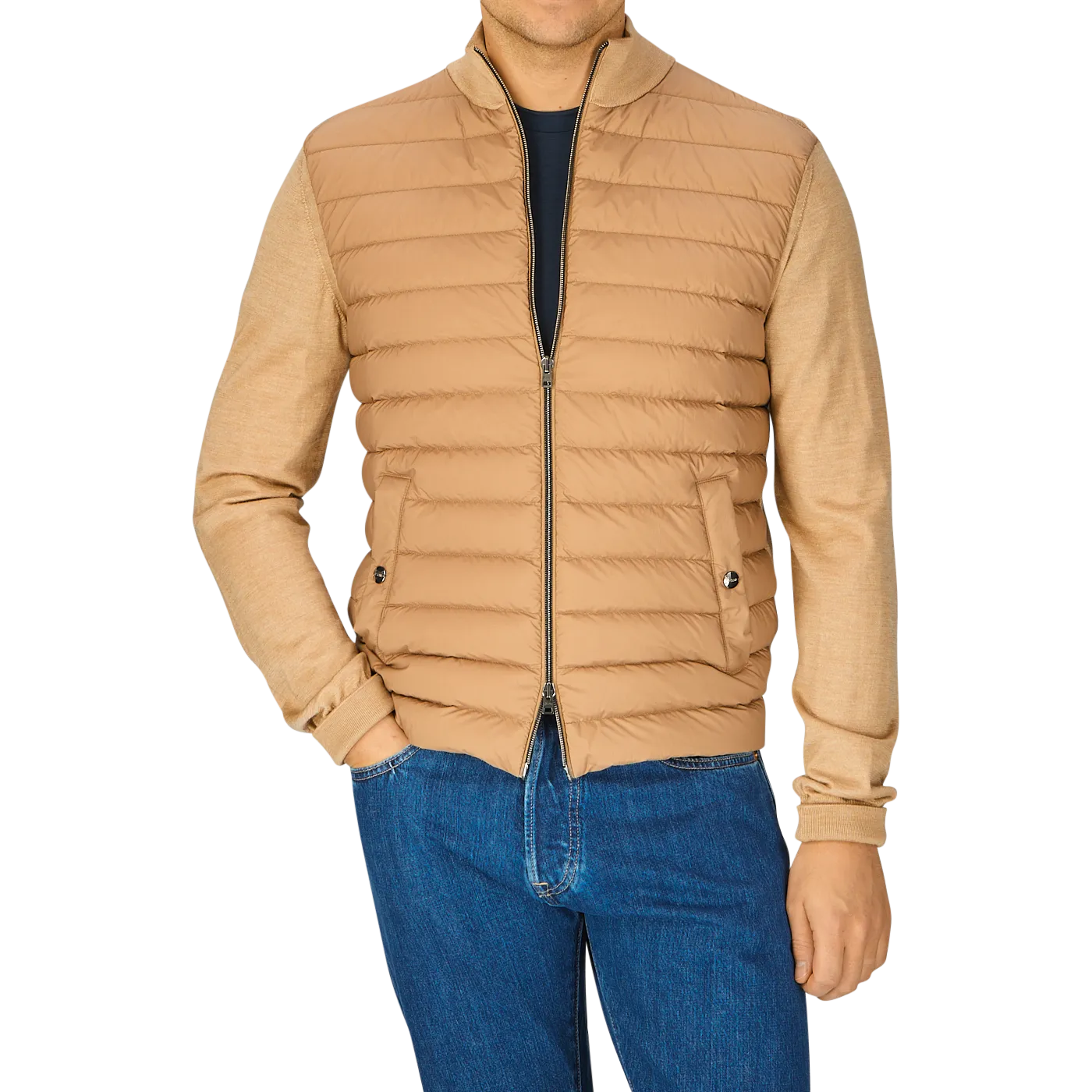 Light Camel Wool Silk Nylon Padded Jacket