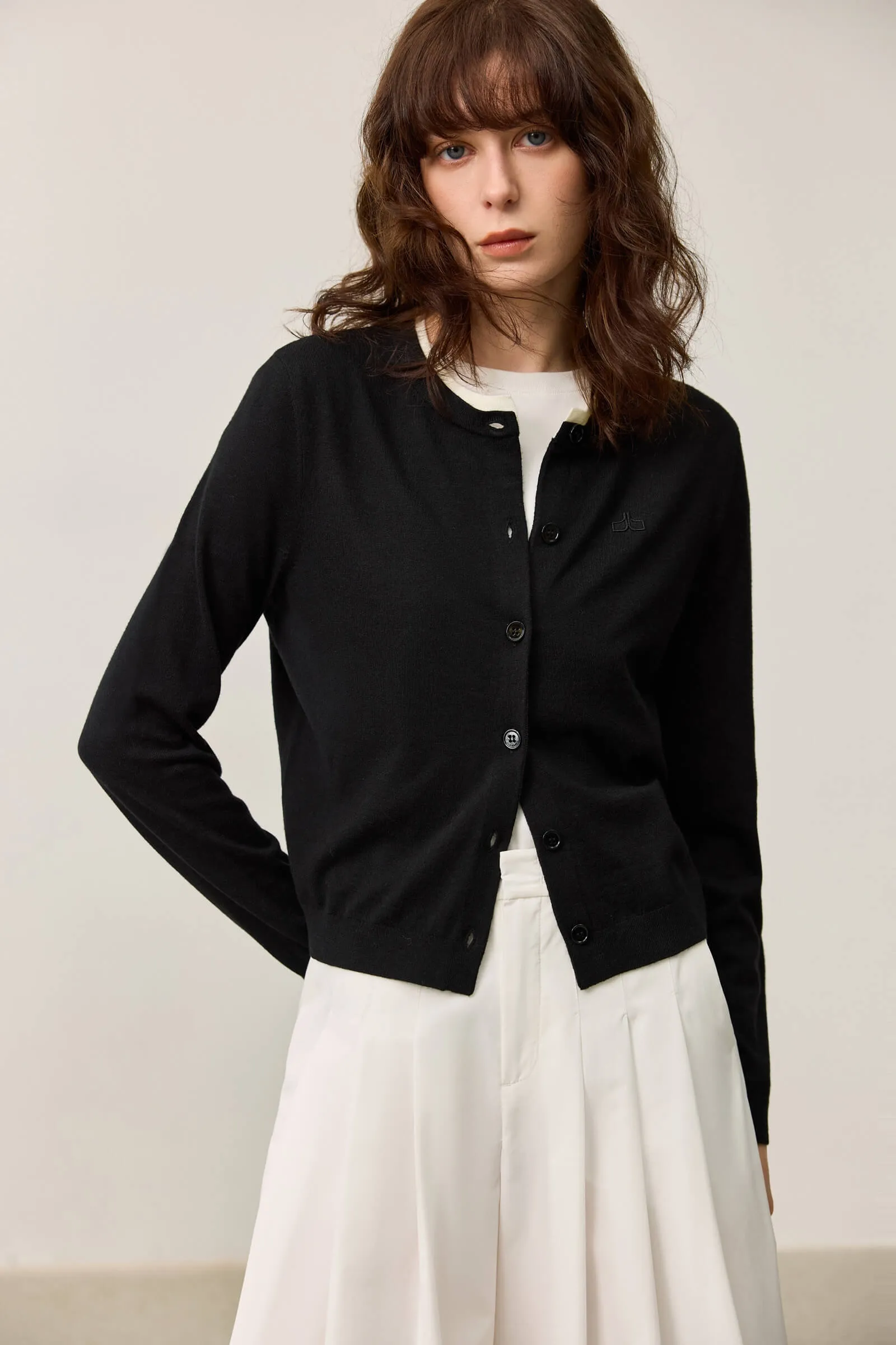 LILY Contrast Collar Long Sleeve Knit Cardigan