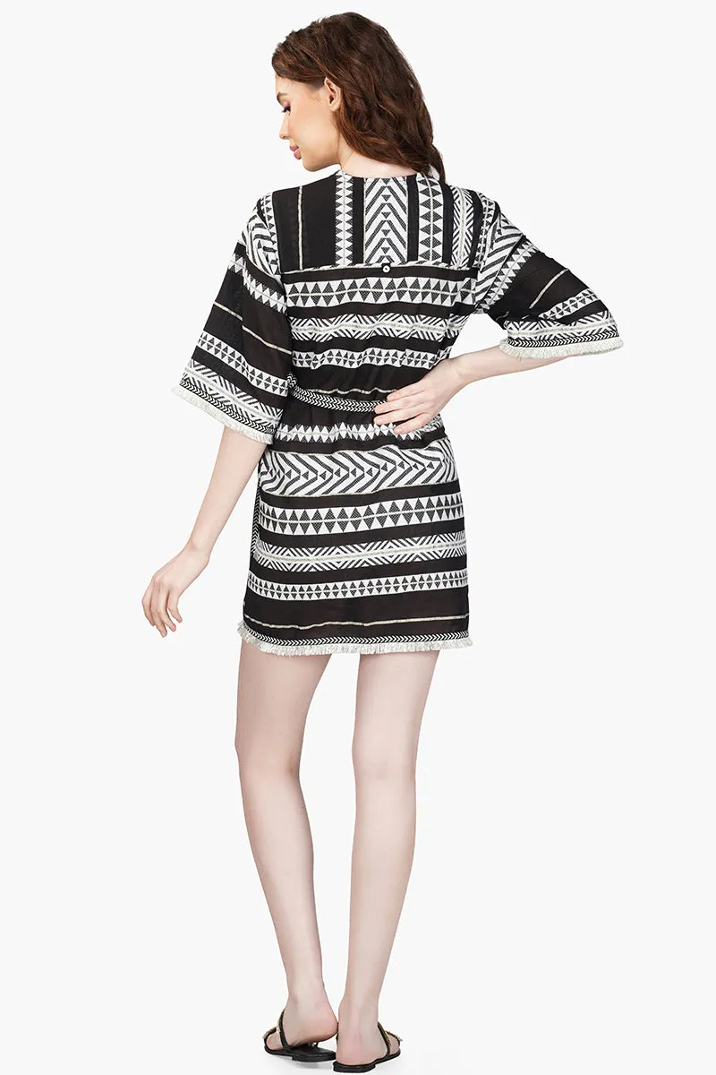 Lori Mexican Striped Kimono Cover Up Dress