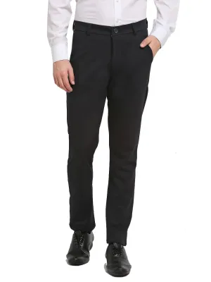 Men'S Black 4-Way Lycra Tapered Fit Trousers