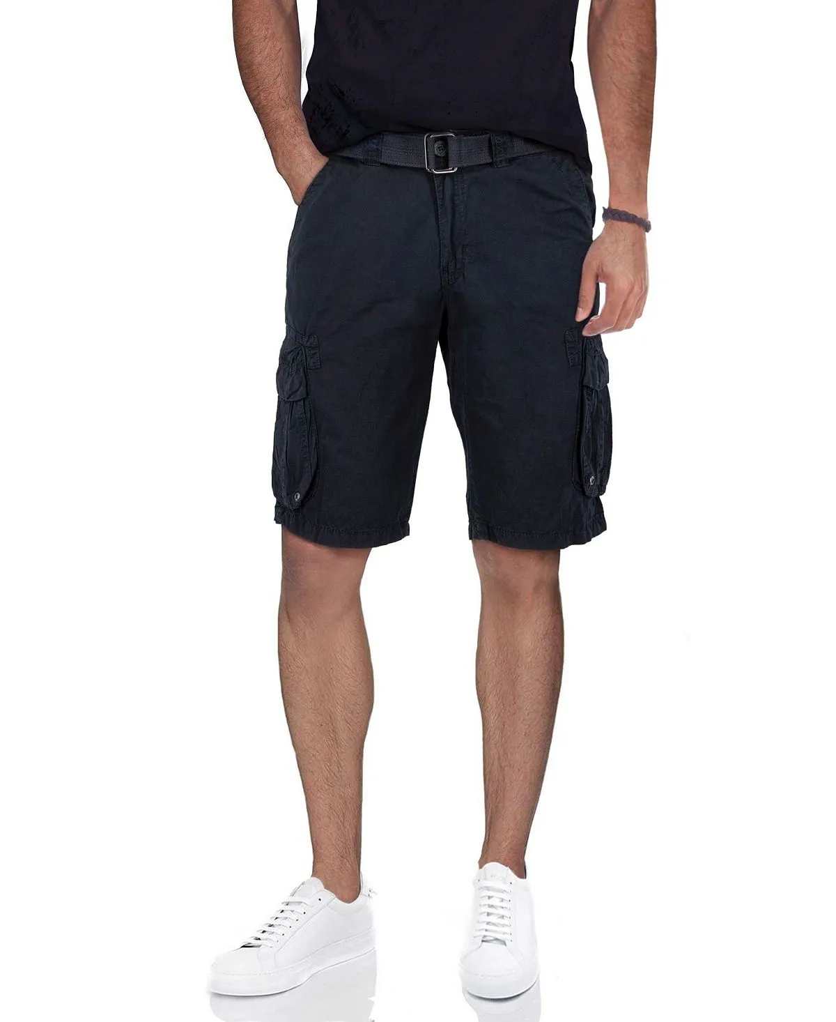 Men's cargo shorts with double pocket and X-Ray belt, blue