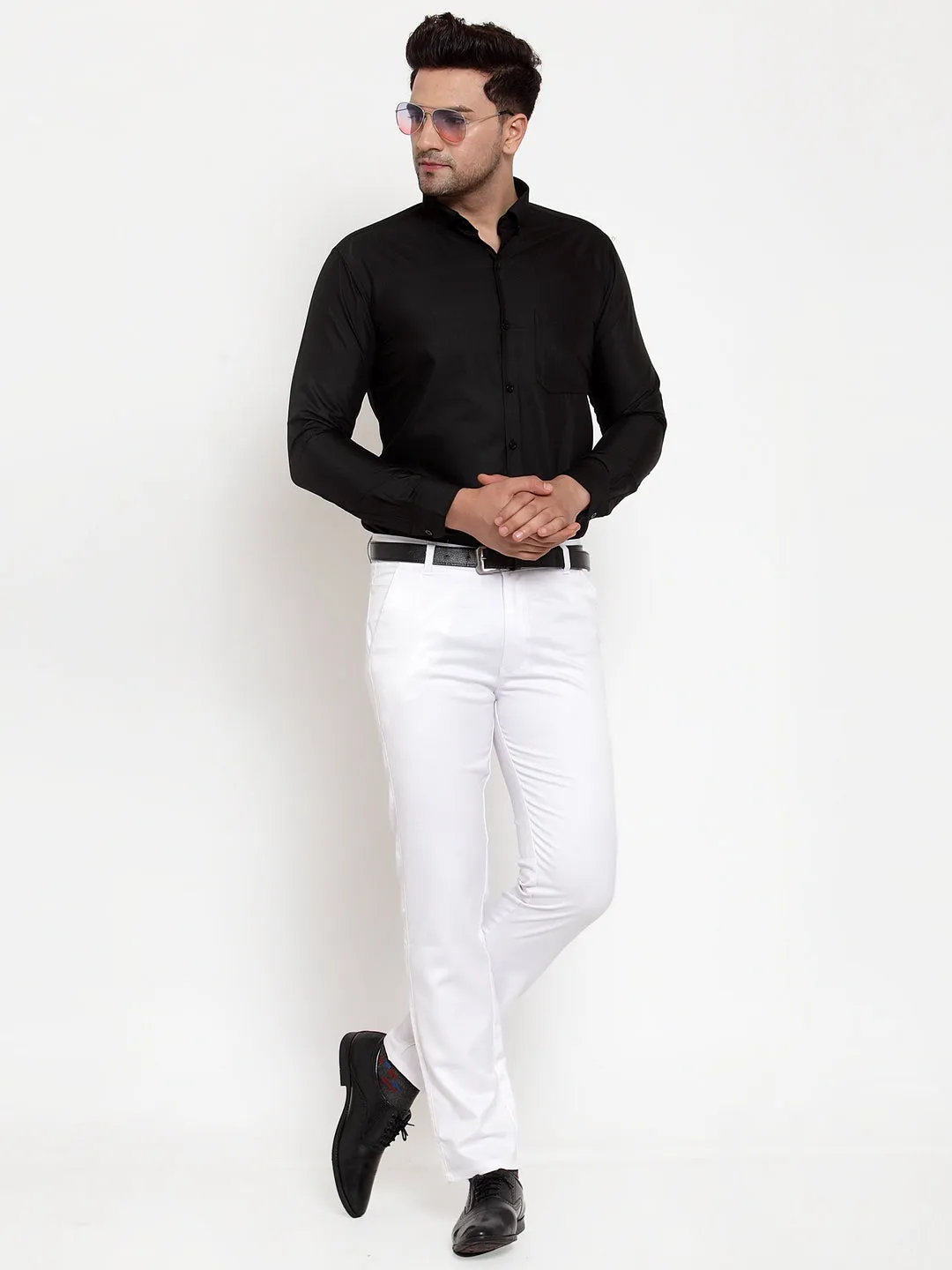 Men'S White Tapered Fit Formal Trousers