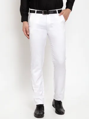 Men'S White Tapered Fit Formal Trousers