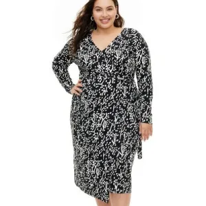 New - Women's Long Sleeve Midi Sea Spots Black Wrap Dress - DVF 2X