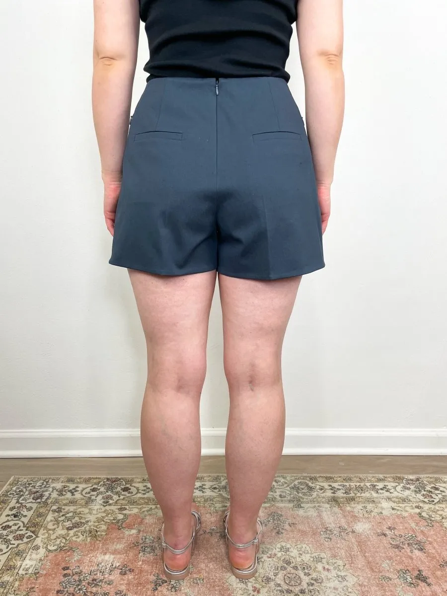 Oliver Cotton Stretch Tricotine Structured Shorts in Slate Blue