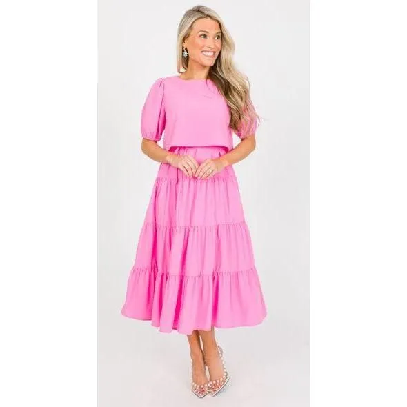 Pink Overlay Tie Belt Midi