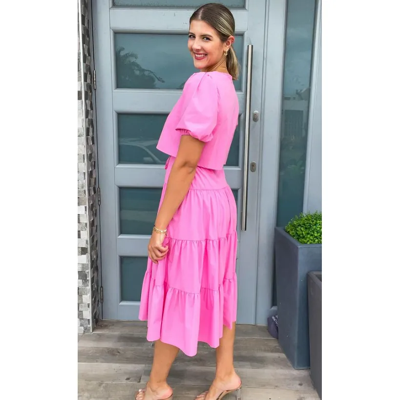 Pink Overlay Tie Belt Midi