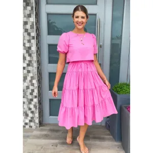 Pink Overlay Tie Belt Midi