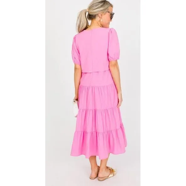 Pink Overlay Tie Belt Midi