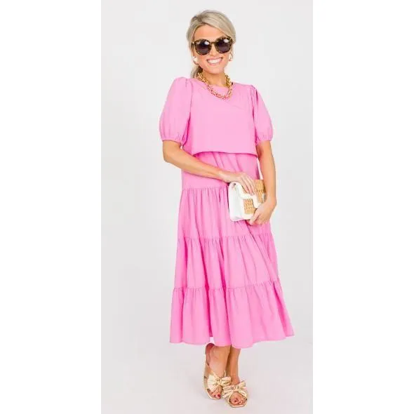 Pink Overlay Tie Belt Midi