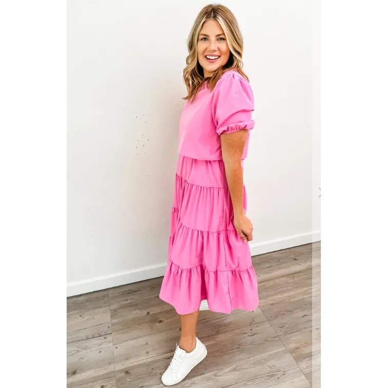 Pink Overlay Tie Belt Midi